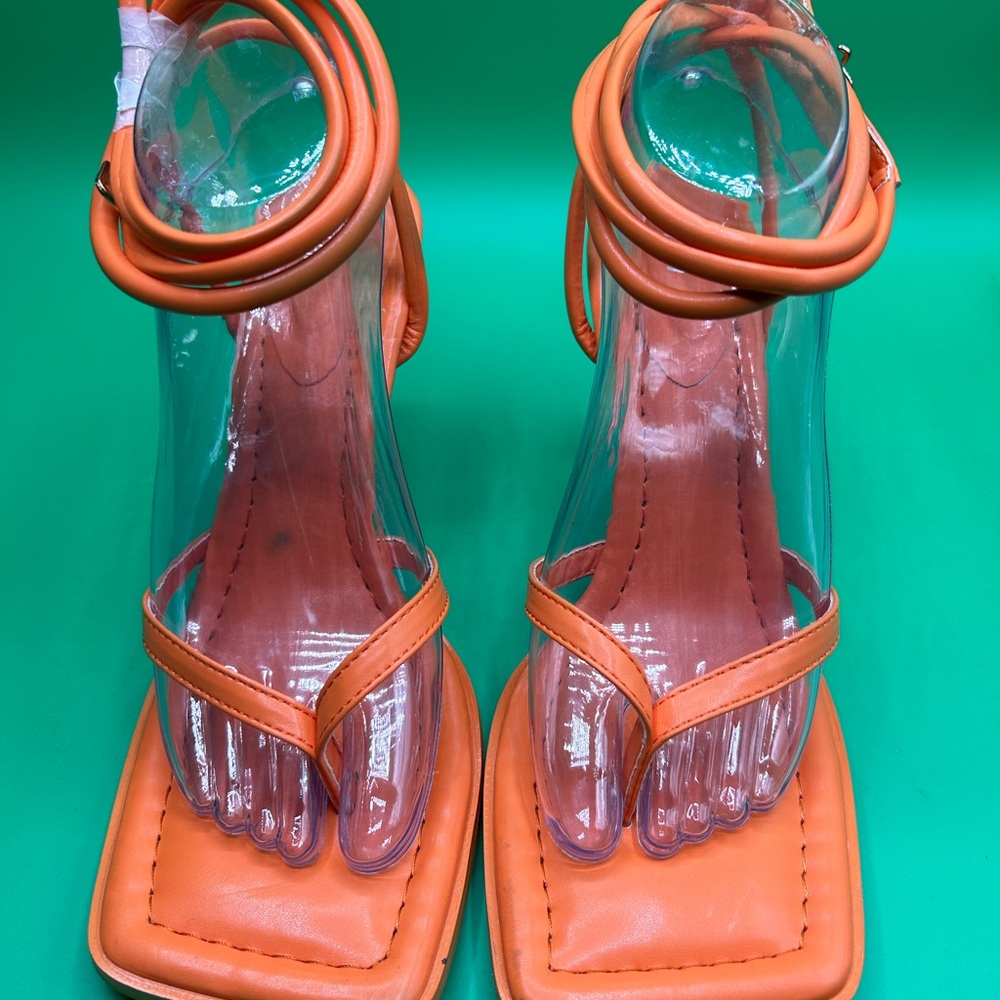 Shein Orange Strappy Heel Sandals Size 8 1/2 NWOT